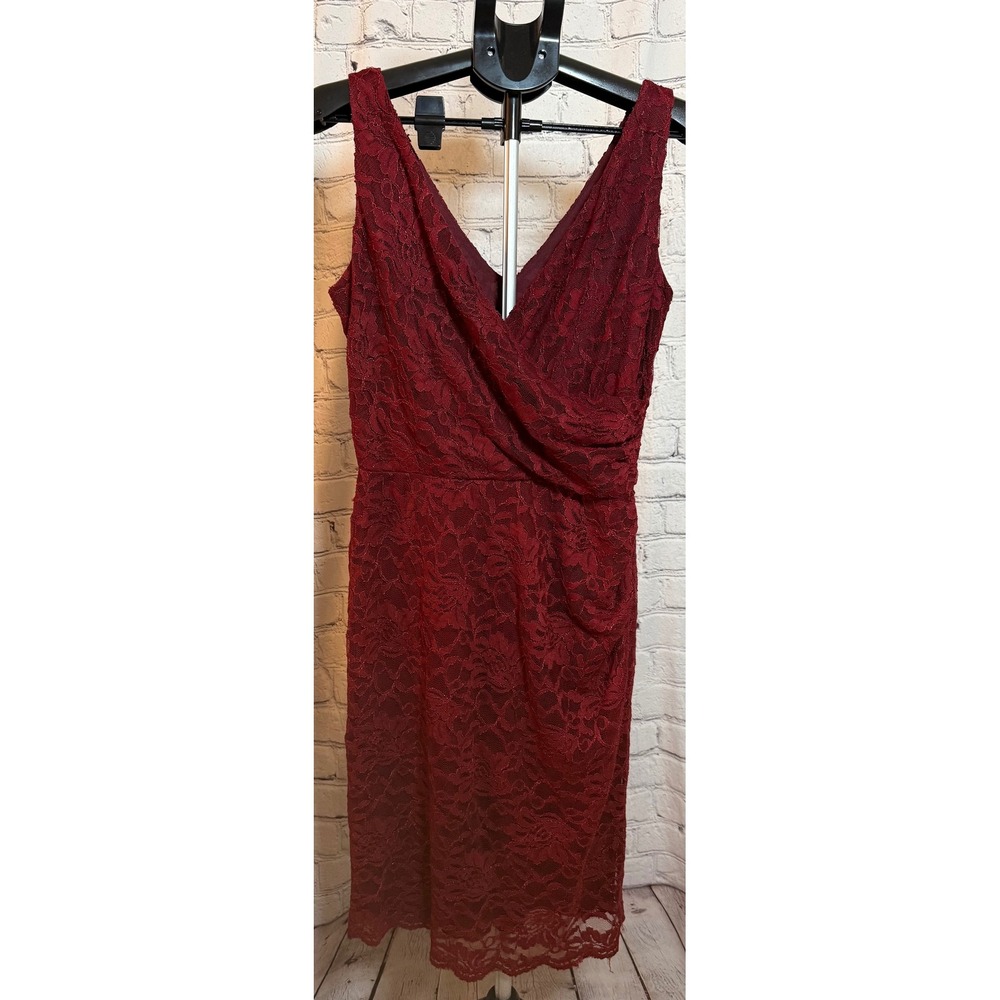SL Fashions Burgundy Floral Lace‎ Surplice V-Neck Cocktail Dress Size 12